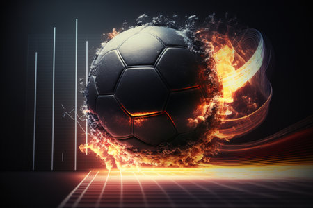 Soccer ball in fire with copy space. 3D illustration.の素材