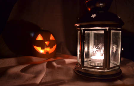 Pumpkin and the lamp. Halloween