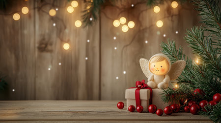 Winter shelf scene evokes cozy, festive mood with holiday spiritの素材