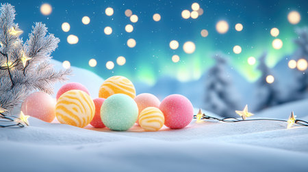 Pastel domes emit soft light, conveying peaceful and serene moodの素材