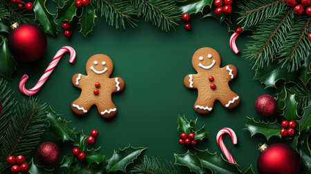 Gingerbread men create festive frame, radiating happy holiday cheerの素材