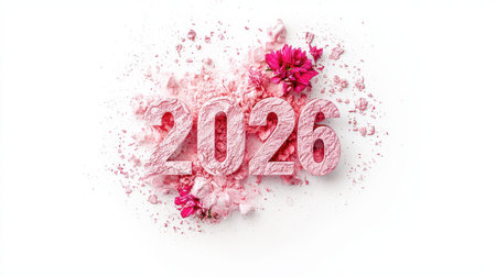 Number art celebrate beauty with flower. Feeling excited for year 2026の素材