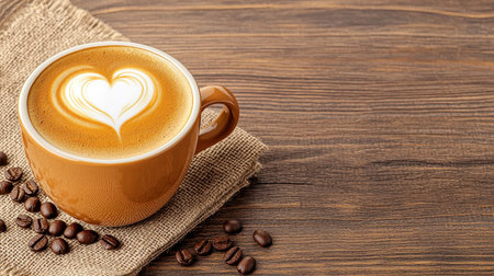 Latte art heart makes this beverage look delicious and invitingの素材
