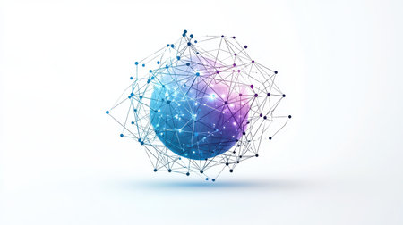 Geometric sphere looks connected and innovative on white backgroundの素材