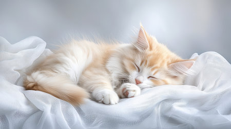 Cat curled on soft fabric, relaxed and sleeping comfortablyの素材