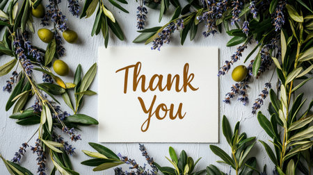 Thank you card gives appreciation, adorned with olive branch expresses gratitudeの素材