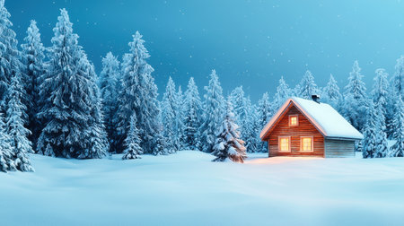 Winter town and cozy house create sense of calm and peace in snowy landscapeの素材