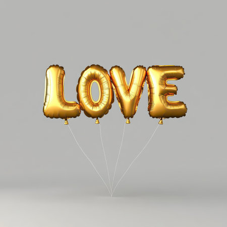 Golden Love Balloons on a Neutral Background for Romantic Celebrationsの素材