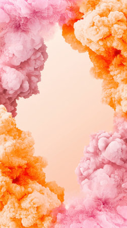 Colorful Pink and Orange Smoke Clouds Frame on Soft Gradient Backgroundの素材