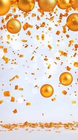 Golden Ornaments and Confetti Falling from Above Celebrating Festive Occasionsの素材