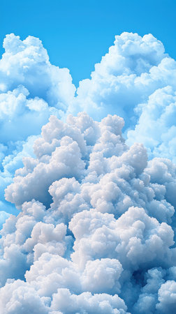 Soft fluffy clouds drift across vibrant blue sky, creating peaceful and dreamy atmosphereの素材