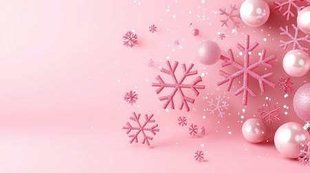 Festive Pink Christmas Decorations with Snowflakes and Ornamentsの素材