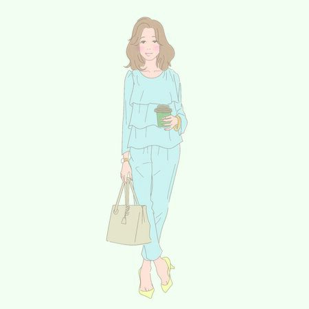 This is a picture of a business woman with a coffee cup.のイラスト素材