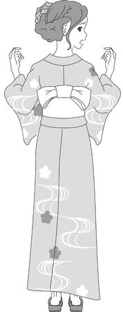 a woman in a summer kimonoのイラスト素材