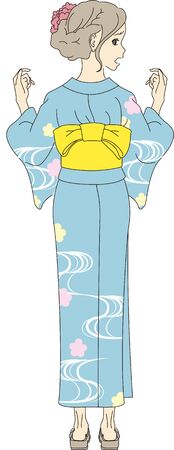 a woman in a summer kimonoのイラスト素材