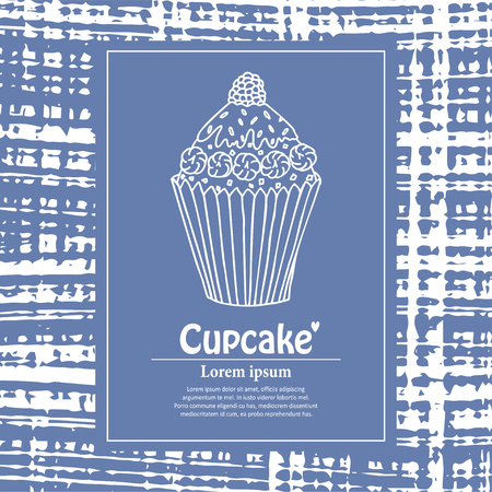 Creative universal card with cupcake end abstract background. Hand drawn style vector card for tea party background.のイラスト素材