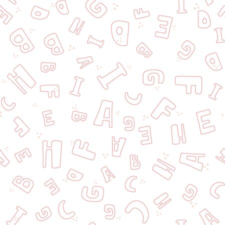 Seamless pattern with colorful letters. Vector background with alphabet for fabric, banner, wrapping paper, bed linen, wallpaper. Doodle pattern with letters.のイラスト素材