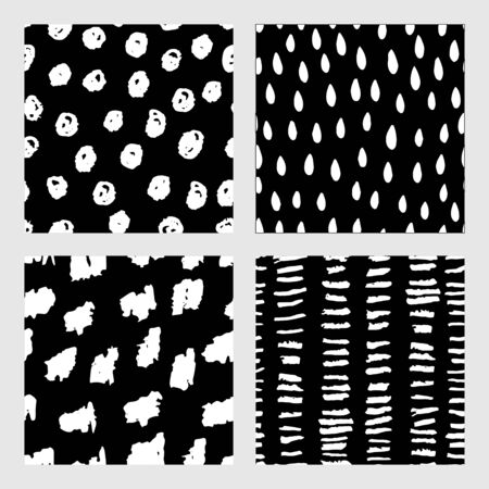 Set of black and white seamless patterns with marker and ink. Backgrounds in minimalist Scandinavian style hand-drawn for fabric, Wallpaper, wrapping paper, bed linen. Vectorのイラスト素材