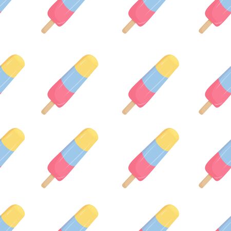 Seamless pattern with ice cream on white background. Colorful background for kids, fabric, Wallpaper, ice cream shop. Vector illustration.のイラスト素材