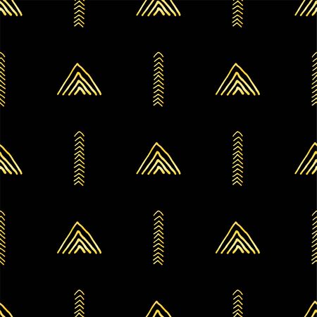 Gold geometric seamless pattern with triangles on black background.のイラスト素材