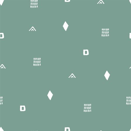 Geometric seamless pattern with line, triangle, square, rhombus on green background.のイラスト素材