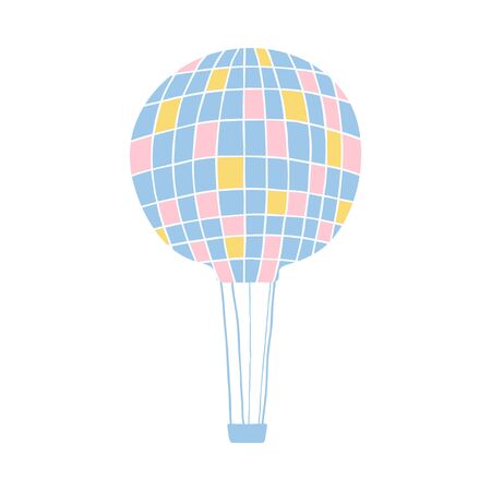 Cute romantic air balloon in pastel colors isolated on a white background. Icon for children's room design, textiles, invitations, greeting cards. Vector illustrationのイラスト素材