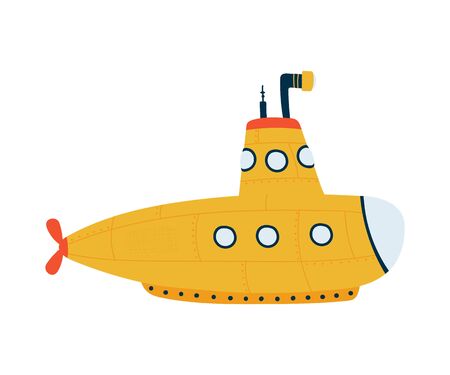 Submarine isolated on white background in a flat style. Children's illustration for design of children's rooms, clothing, textiles.Vectorのイラスト素材