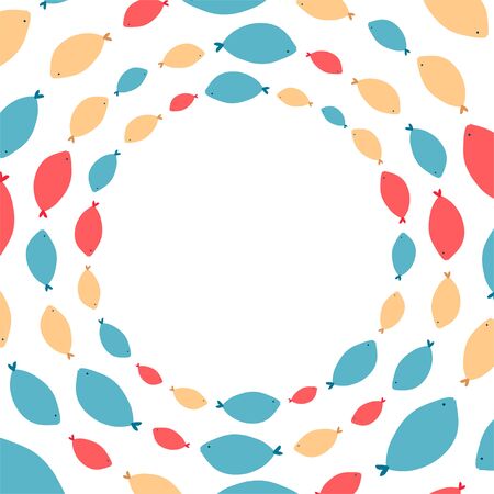 Illustration of a sea with fish. Children's frame with space for text on a white background. Vectorのイラスト素材