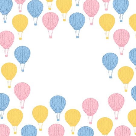 Illustration with air balloons on white background. Cute children's frame with space for text on a white background. Vectorのイラスト素材