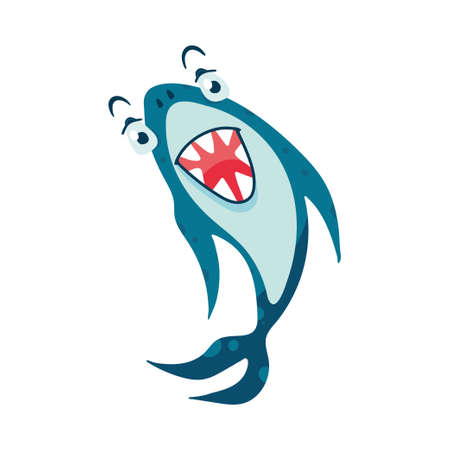 Sharks in cartoon style. Comic sharks emotions. Ocean fish character. Collection of illustrations for children isolated on a white background. Vector illustrationのイラスト素材