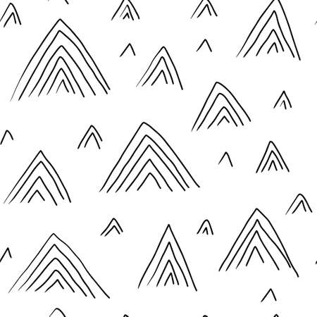 Seamless pattern with variety abstract shapes, triangle, mountain. Background drawn with ink and marker in hand drawn style. Illustrations with natural texture in the Scandinavian style. Vectorのイラスト素材