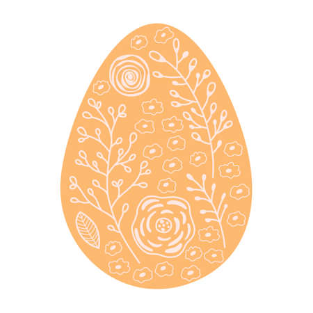 Silhouettes orange Easter eggs with spring floral and outline patterns. Illustration colorful and minimalistic Easter eggs. Vectorのイラスト素材