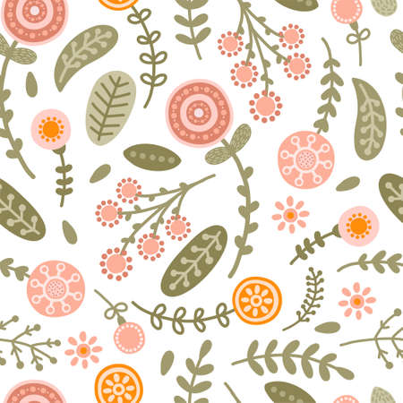 Seamless pattern with flowers in flat style. Illustration with spring flowers in pastel colors for fabric, wallpaper and textiles. vectorのイラスト素材