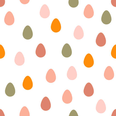Seamless pattern with pink, green and orange Easter eggs in delicate pastel colors. Cute illustration eggs in flat style for fabric, wallpaper and textiles. Vectorのイラスト素材