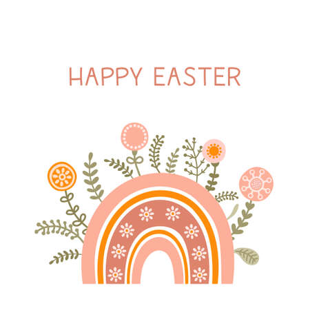 Postcard templates with silhouette rainbow in pastel colors for easter. Illustration colorful rainbow in flat style and space for your text. Vector.のイラスト素材