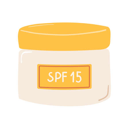 Element sunscreen with SPF 15 isolated on white background. Summer sun safety cosmetic in flat style. Illustration skin care ultraviolet radiation products. vectorのイラスト素材
