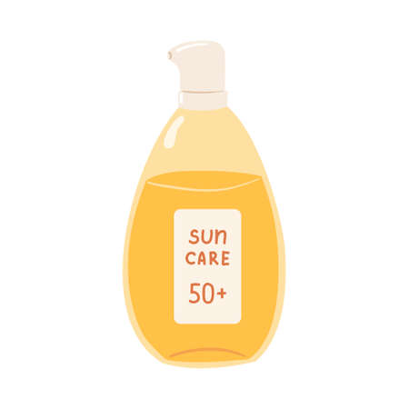 Element oil sunscreen with SPF 50 isolated on white background. Summer sun safety cosmetic in flat style. Illustration skin care ultraviolet radiation products. vectorのイラスト素材