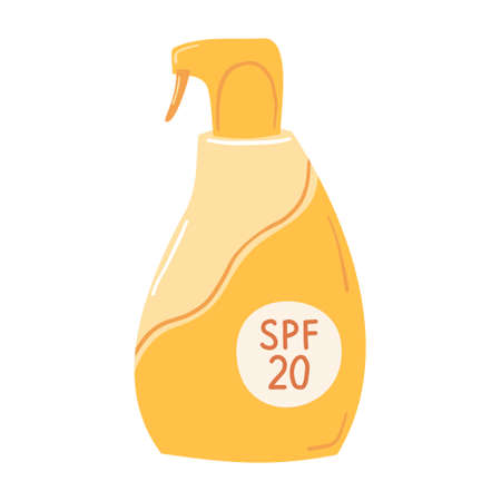 Element spray sunscreen with SPF 20 isolated on white background. Summer sun safety cosmetic in flat style. Illustration skin care ultraviolet radiation products. vectorのイラスト素材