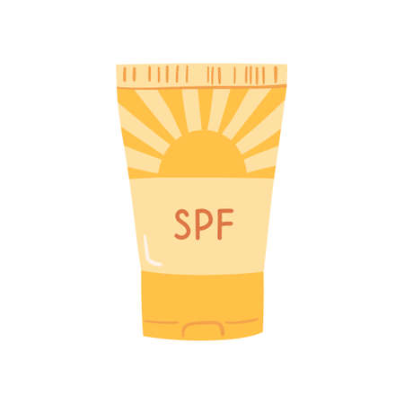 Element sunscreen with SPF isolated on white background. Summer sun safety cosmetic in flat style. Illustration skin care ultraviolet radiation products. vectorのイラスト素材