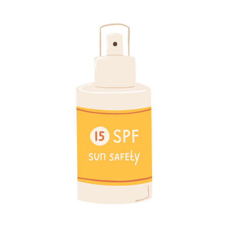 Element spray sunscreen with SPF 15 isolated on white background. Summer sun safety cosmetic in flat style. Illustration skin care ultraviolet radiation products. vectorのイラスト素材