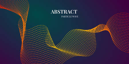 dynamic wave particle abstract background with red and yellow gradient colors. Vector illustrationのイラスト素材