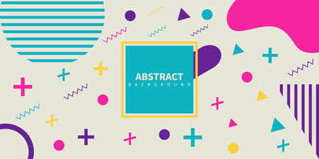 abstract Memphis style retro background with multicolored simple geometric shapes. Vector...