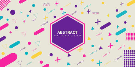abstract Memphis style retro background with multicolored simple geometric shapes. Vector Illustrationのイラスト素材