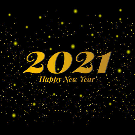 Happy new year 2021 with gold text effect and glitter dots on black background. Vector illustration