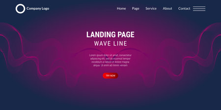 Abstract background website Landing Page. Template for websites, or apps. Modern design with dark pink wavy lines. Vector illustrationのイラスト素材