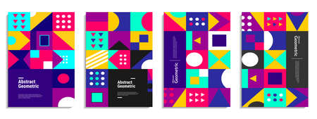 Modern abstract background cover set with colorful geometric shapes. It is suitable for posters, banners, book covers, invitations, flyers, etc. Vector illustrationのイラスト素材
