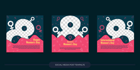 Set of Editable social media post template. International women's day banners with abstract minimalist style design. Suitable for banners, poster, and web adsのイラスト素材