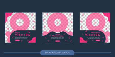 Set of Editable social media post template. International women's day banners with abstract minimalist style design. Suitable for banners, poster, and web adsのイラスト素材