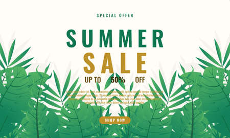 Summer tropical background sales promotion advertising banner template designのイラスト素材