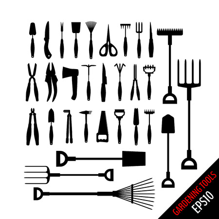 Set of various gardening tools isolated on white background. Garden tool kit. Vector illustration for your graphic design.のイラスト素材